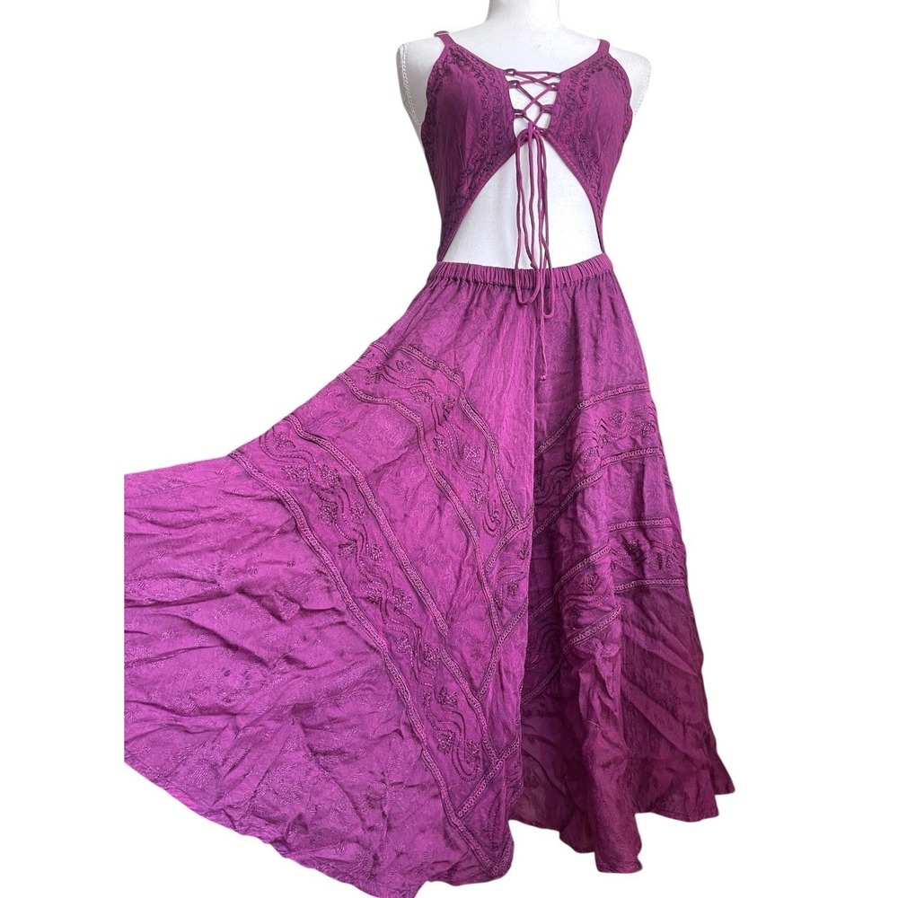 NWT Magenta Bohemian Renaissance Cut Out Midi Dress Festival  Boho Y2k Resort L - Picture 9 of 15